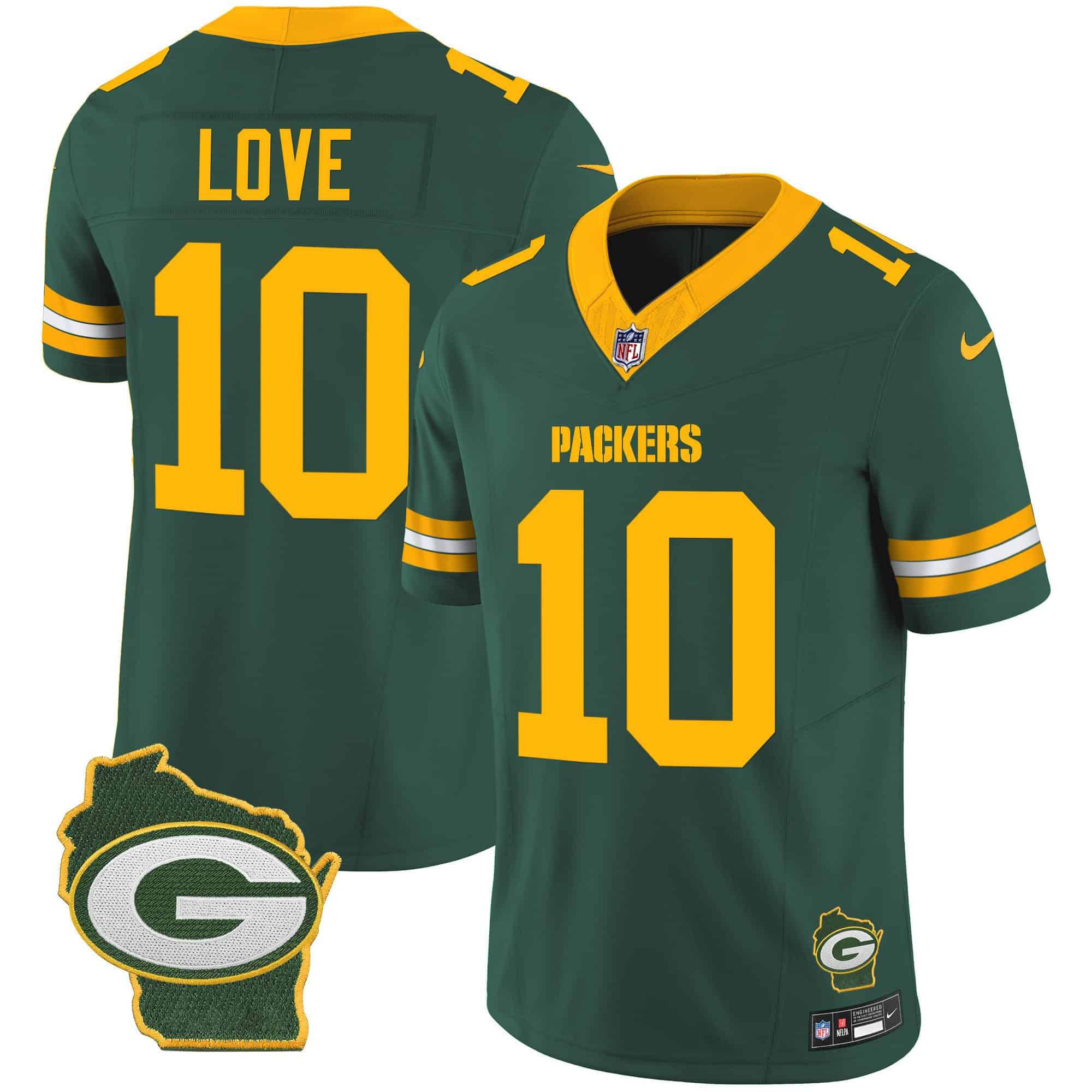 Men Green Bay Packers 10 Love Green 2024 Nike Home Patch Vapor NFL Jersey style 1